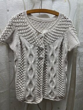 Soyaconcept Cardigan Womens L Cream Excellent Ruski 1 Short Sleeve Cable Knit
